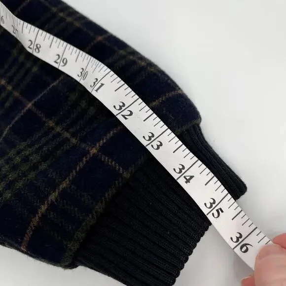 Vintage Collie Italian Lambs Wool Varsity Bomber Jacket Mens XL Navy Blue Plaid - Picture 11 of 11